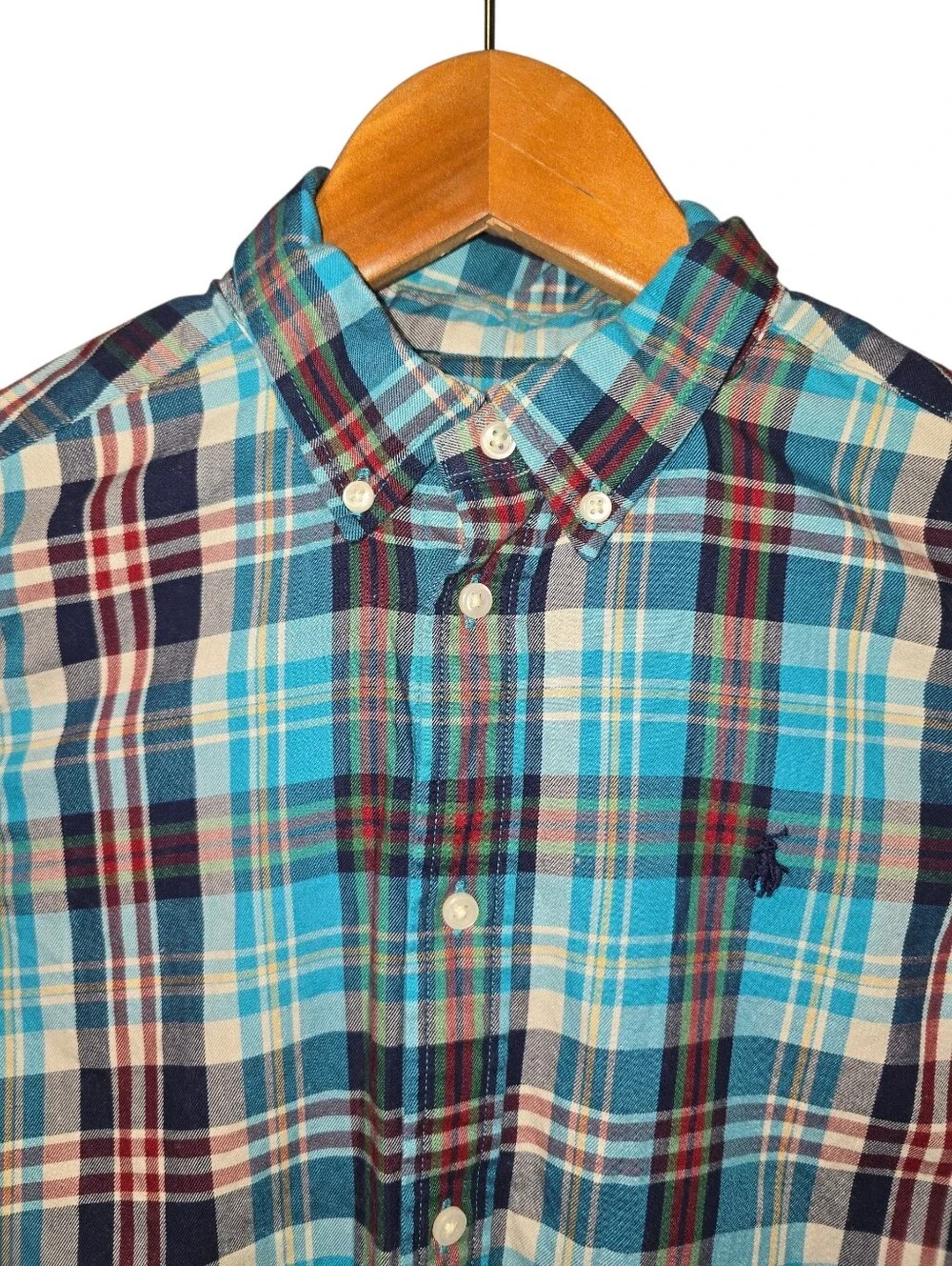 Ralph Lauren Boys Plaid Button-Down Long Sleeve Collar Shirt 100% Cotton Size 7